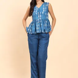 Noia Printed V-Collar Peplum Top With Trouser Co-Ords-image-91