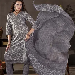 Anouk Floral Printed V-Neck Pure Cotton Kurta with Trousers & Dupatta-picture-20