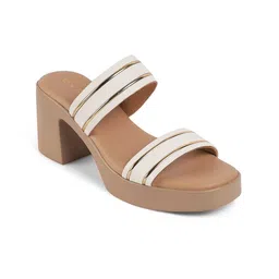 Tresmode Women Striped Leather Block Heels Sandals-5