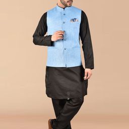 PRINTINDIA Mandarin Collar Pure Cotton Straight Kurta with Trousers & Nehru jacket-image-91