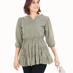 SHOPGARB Geometric Mandarin Collar Georgette Tiered Top-image-83