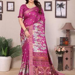 The Textile Hub Ethnic Motifs Printed Zari Saree With Unstitched Blouse Piece-image-92