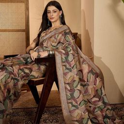 Sangria Leaf Printed Saree With Blouse Piece-image-86