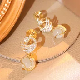 Celestique Artificial Stones Studded Contemporary Shaped Drop Earrings-41