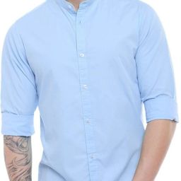 Men Slim Fit Solid Mandarin Collar Casual Shirt-image-83