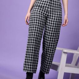Popwings Women Checked Relaxed High-Rise Easy Wash Trousers-image-81