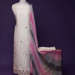 ZARI Floral Embroidered Sequinned Pure Silk Unstitched Dress Material-16