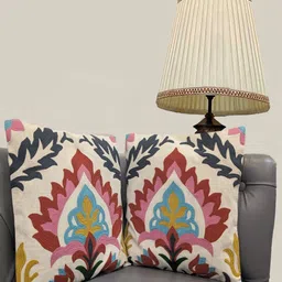 Good Vibes Off White & Maroon 2 Pieces Floral Embroidered Square Cushion Covers-22