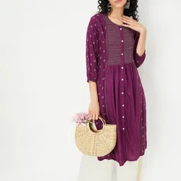 max Women Geometric Embroidered Flared Sleeves Anarkali Kurta-92