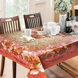 Dakshya Industries Maroon Floral Waterproof Plastic 6-Seater Table Cover-image-36