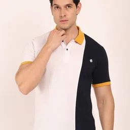 BUNCH OF BAD Colourblocked Polo Collar Cotton T-shirt-image-69