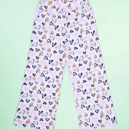 KiddoPanti Girls Heart Printed Pure Cotton Straight-Leg Lounge Pant-5