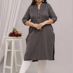 SHRITIKA Women Printed V-Neck Pure Cotton Khadi Kurti-image-77