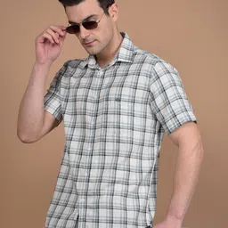 Crimsoune Club Men Classic Slim Fit Spread Collar Tartan Checked Cotton Casual Shirt-picture-32