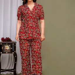 MURLI KURTI Floral Printed Short Sleeves Pure Cotton Shirt With Trouser-picture-23
