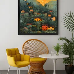 999Store Green & Orange Village at Dawn Canvas Wall Art-image-5