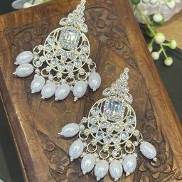Dhivara Gold Plated Artificial Stones Studded & Beaded Contemporary Chandbalis-image-65
