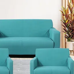 GIFTS ISLAND Teal Solid Polyester 3 Piece Sofa Cover With Arms-image-88