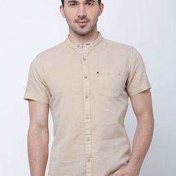 HIGHLANDER Men Solid Cotton Linen Half Sleeve Shirt-image-78