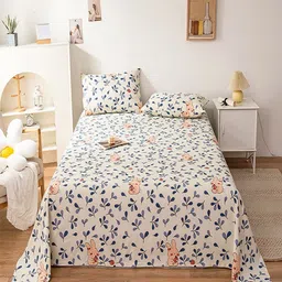 JC HOME White & Blue 140 TC King Bedsheet with 2 Pillow Covers-picture-36
