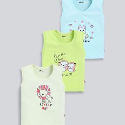 MoonKids Infants Pack Of 3 Printed Cotton Basic Vests-6