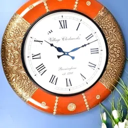 apka mart Orange & Beige Embellished Vintage Wall Clock-image-74