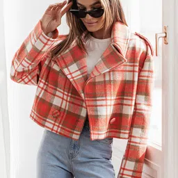 StyleCast Women Checked Open Front Jacket-1