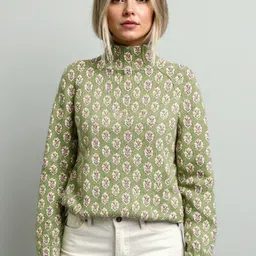 Mast & Harbour Women Floral Printed High Neck Pullover Sweater-picture-14