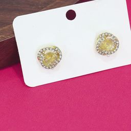 FIMBUL Gold-Plated Crystal Studded Circular Shaped Studs-10