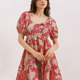 Zwankee Women Abstract Printed Fit and Flare Above Knee Dress-10
