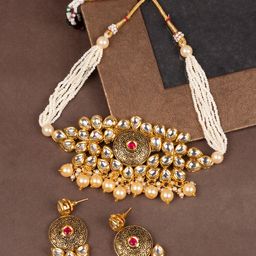 Anouk Gold-Plated Kundan-Studded & Beaded Antique Choker Jewellery Set-image-45
