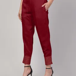FLOREOS Women Textured Embroidered Comfort Easy Wash Trousers-picture-5