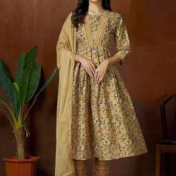 DIVASTRI Women Floral Printed Regular Gotta Patti Pure Cotton Kurta Set-image-96