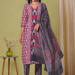 GoSriKi Women Ethnic Motifs Printed Regular Kurta with Trousers & With Dupatta-picture-19