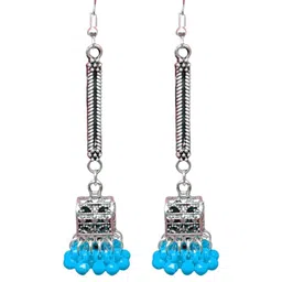 Weariton Women Silver Plated Blue Beads Chain Drop Earrings-image-46