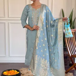 KALINI Women Ethnic Motifs Embroidered Kurta with Churidar & Dupatta-picture-15