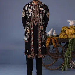 KALPRAAG Men Floral Embroidered Regular Sequinned Kurta with Trousers & With Dupatta-picture-16