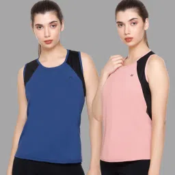 Pack of 2 Women Colorblock Round Neck Polyester Multicolor T-Shirt-image-60