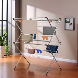 Myntra Elegant Homes Black & Silver Toned 3 Layer Foldable Cloth Stand-24