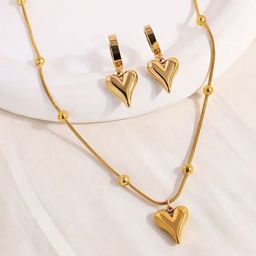 Designs & You Stainless Steel Gold Plated Anti Tarnish Heart Themed Jewellery Set-24