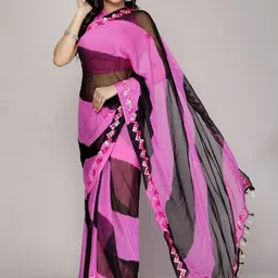 VL SAREES Embellished Embroidered Pure Chiffon Heavy Work Leheriya Saree-25