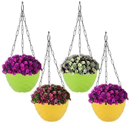 Kuber Industries Yellow & Green 4 Pieces Textured Durable Hanging Planters-25