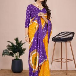 HERE&NOW Women Cotton Bandhani Print Saree-picture-20