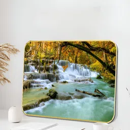 SAF White & Green Scenic Waterfall Printed Wooden Wall Art-20