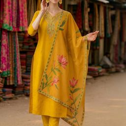 KALINI Women Yellow Viscose Rayon Kurta Sets-picture-9