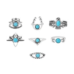 Yellow Chimes Set Of 7 Silver-Plated Boho Style Knuckle Stackable Finger Rings image 2