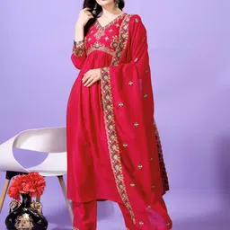 KALINI Women Ethnic Motifs Embroidered Regular Kurta with Palazzos & With Dupatta-image-78