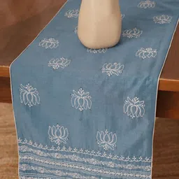 JAYPORE Blue & White Embroidered Table Runner-image-17