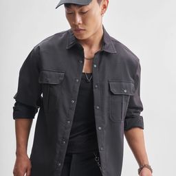 HIGHLANDER Textured Cutaway Collar Oversized Shirt-image-86