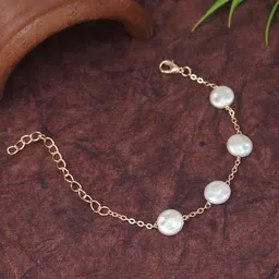 V FASHION JEWELLERY Rose Gold-Plated Stainless Steel Artificial Beads Beaded Link Bracelet-picture-8
